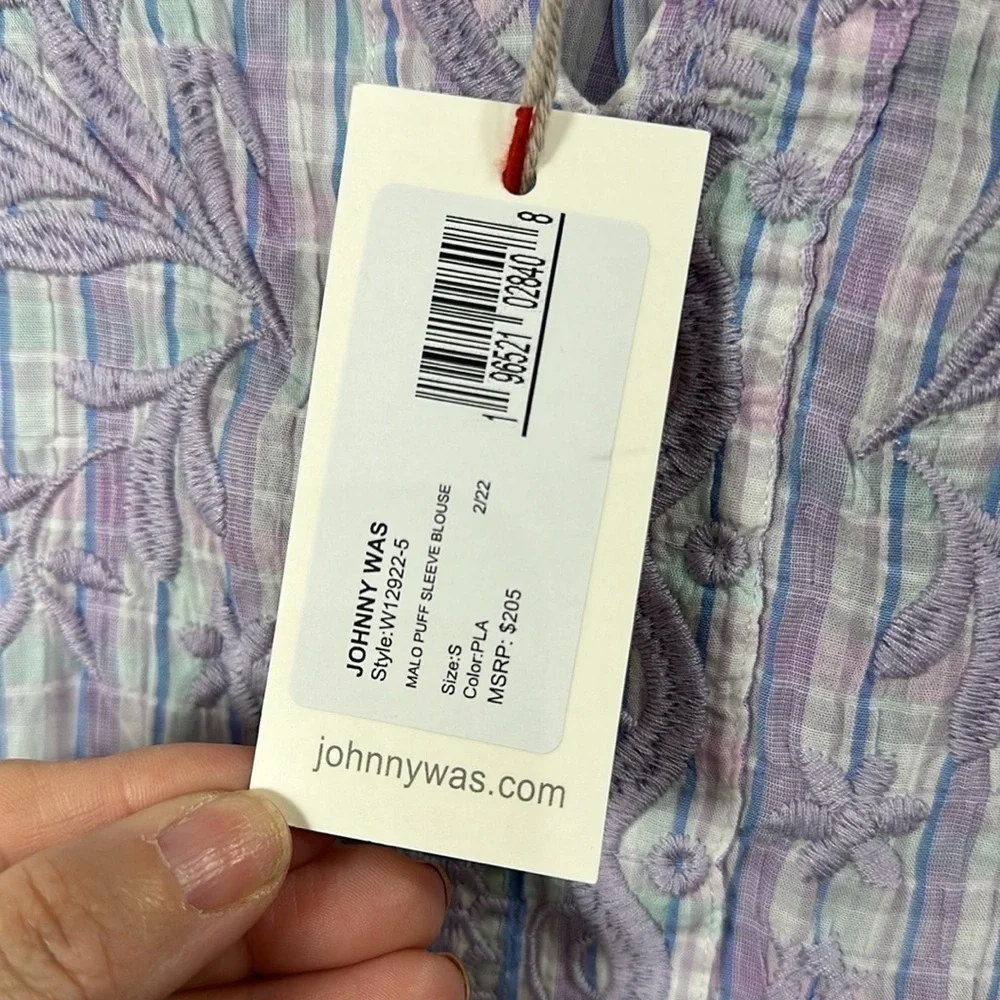 Johnny Was workshop Malo puff sleeve blouse purple size small.NWT